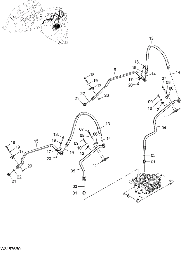 Схема запчастей Hitachi ZW180 - 166 MAIN PIPING (FOR 4-SPOOL) (HLF,HPF) (AP4) (000101-004999, 008101-). 06 HYDRAULIC SYSTEM