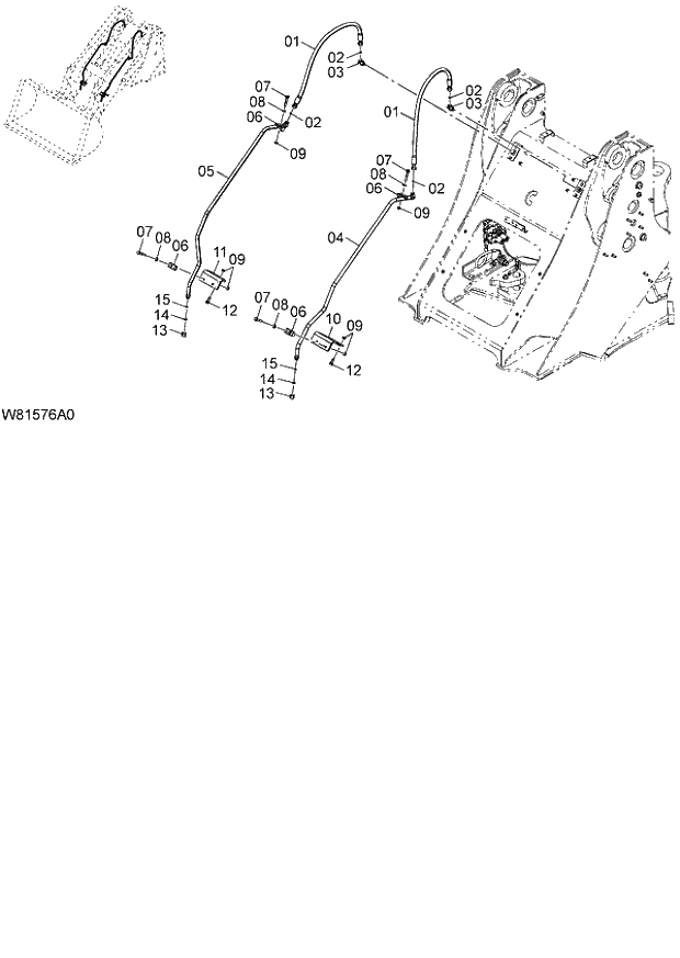 Схема запчастей Hitachi ZW180 - 170 COUPLER PIPING (2) (HLF,HPF) (OTCV02) (000101-004999, 008101-). 06 HYDRAULIC SYSTEM