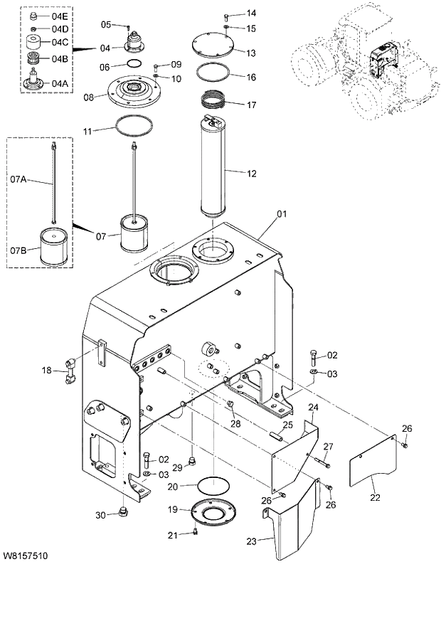 Схема запчастей Hitachi ZW180 - 187 OIL TANK (000101-004999, 005101-). 06 HYDRAULIC SYSTEM