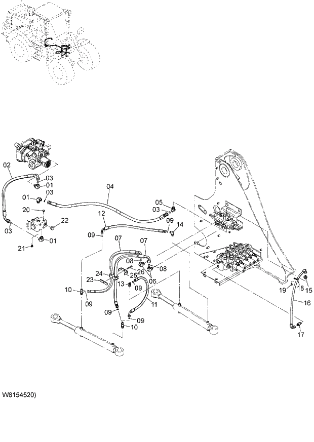 Схема запчастей Hitachi ZW180 - 193 STEERING PIPING (1) (000101-004999, 005101-). 06 HYDRAULIC SYSTEM