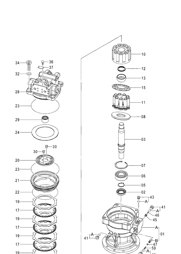 Схема запчастей Hitachi ZX140W-3 - 326 MOTOR OIL (SWING) ( CEB CED 002001-,005001- CEA 020001-,050001-). 02 MOTOR