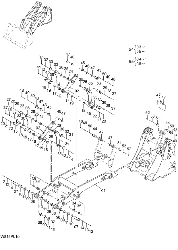 Схема запчастей Hitachi ZW180 - 205 LIFT ARM (PARALLEL) (1) (HLF,HPF (PAL) (000101-004999, 008101-). 07 LOADER ATTACHMENT