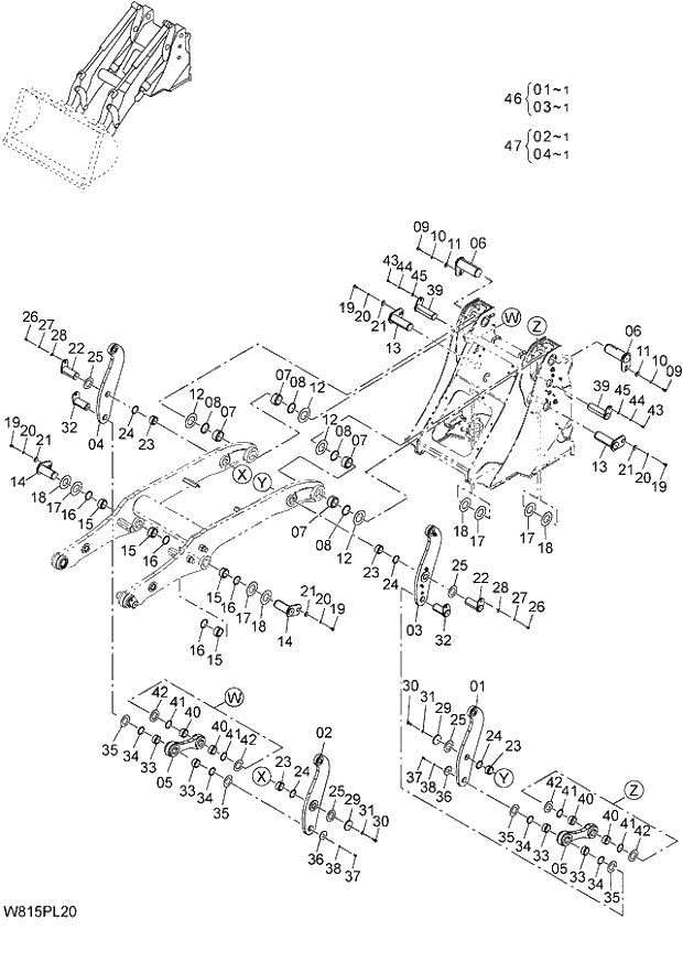 Схема запчастей Hitachi ZW180 - 206 LIFT ARM (PARALLEL) (2) (HLF,HPF) (PAL) (000101-004999, 008101-). 07 LOADER ATTACHMENT