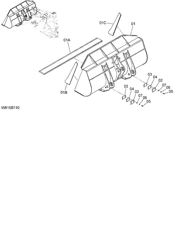 Схема запчастей Hitachi ZW180 - 212 GENERAL PURPOSE BUCKET 2.3m3 (6CF,HCF,HEF0 (B1H230) (005101-). 07 LOADER ATTACHMENT