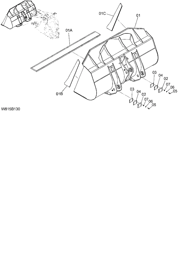 Схема запчастей Hitachi ZW180 - 214 GENERAL PURPOSE BUCKET 2.9m3 (6CF,HCF,HEF) (B1290) (005101-). 07 LOADER ATTACHMENT