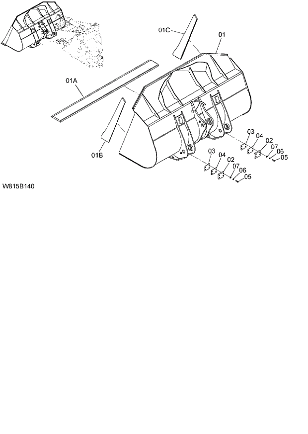 Схема запчастей Hitachi ZW180 - 215 GENERAL PURPOSE BUCKET 3.1m3 (6CF,HCF,HEF) (B1310) (005101-). 07 LOADER ATTACHMENT