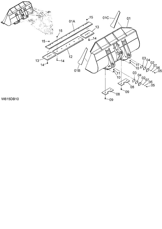 Схема запчастей Hitachi ZW180 - 216 GENERAL PURPOSE BUCKET (WITH BOLT-ON CUTTING EDGE) 2.4m3 (6CF,HCF,HEF) (DBH240) (005101-). 07 LOADER ATTACHMENT