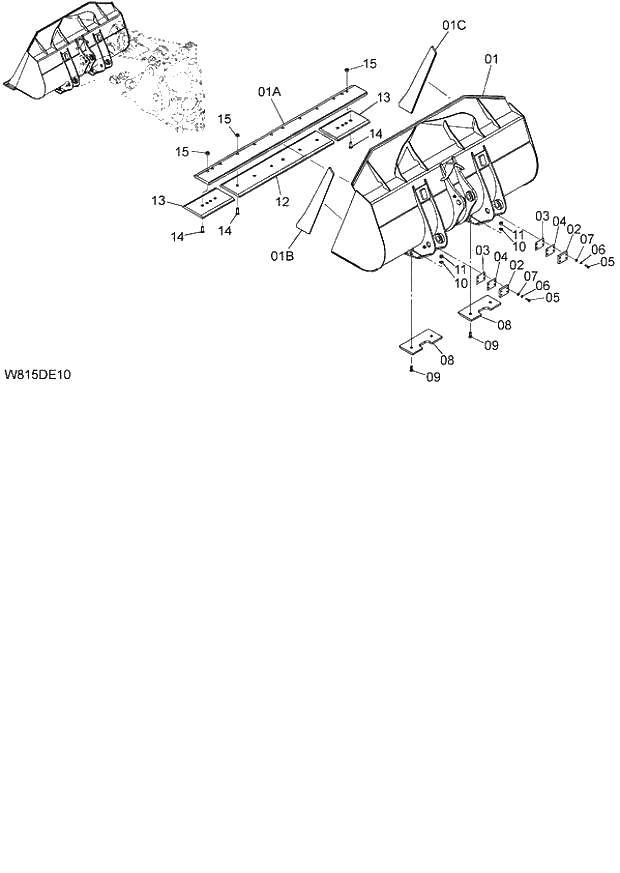 Схема запчастей Hitachi ZW180 - 217 GENERAL PURPOSE BUCKET (WITH BOLT-ON CUTTING EDGE) 2.8m3 (6CF,HCF,HEF) (DEB280) (005101-). 07 LOADER ATTACHMENT