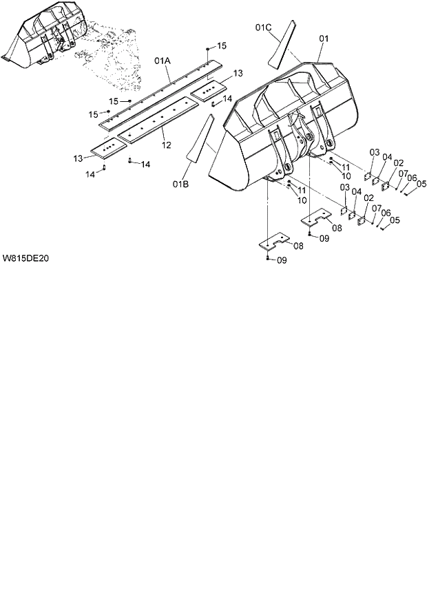 Схема запчастей Hitachi ZW180 - 218 GENERAL PURPOSE BUCKET (WITH BOLT-ON CUTTING EDGE) 3.0m3 (6CF,HCF,HEF) (DEB300) (005101-). 07 LOADER ATTACHMENT