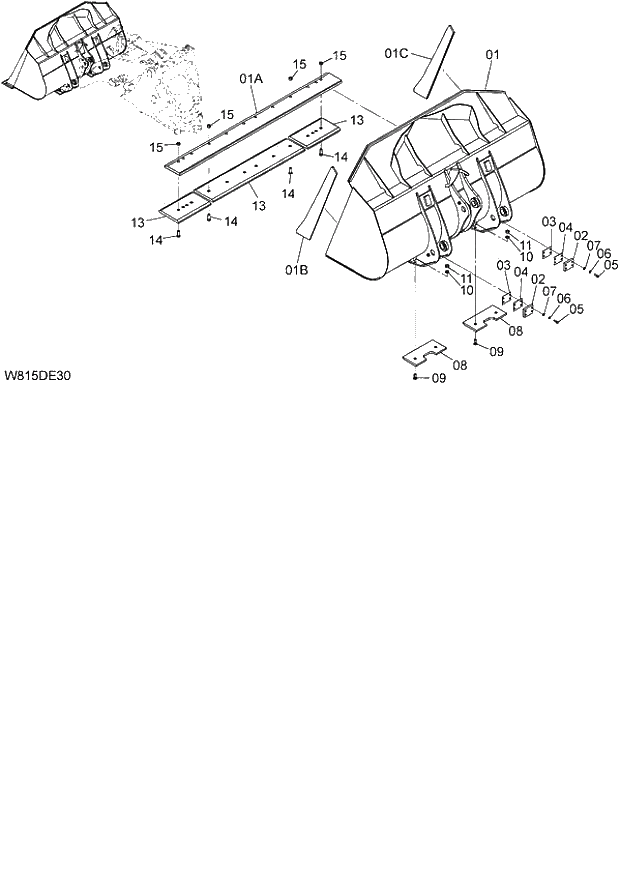 Схема запчастей Hitachi ZW180 - 219 GENERAL PURPOSE BUCKET (WITH BOLT-ON CUTTING EDGE) 3.3m3 (6CF,HCF,HEF) (DEB330) (005101-). 07 LOADER ATTACHMENT