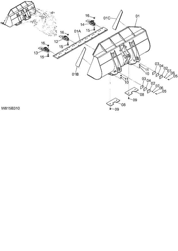 Схема запчастей Hitachi ZW180 - 220 GENERAL PURPOSE BUCKET (WITH BOLT-ON TOOTH) 2.3m3 (6CF,HCF,HEF) (B3H230) (005101-). 07 LOADER ATTACHMENT