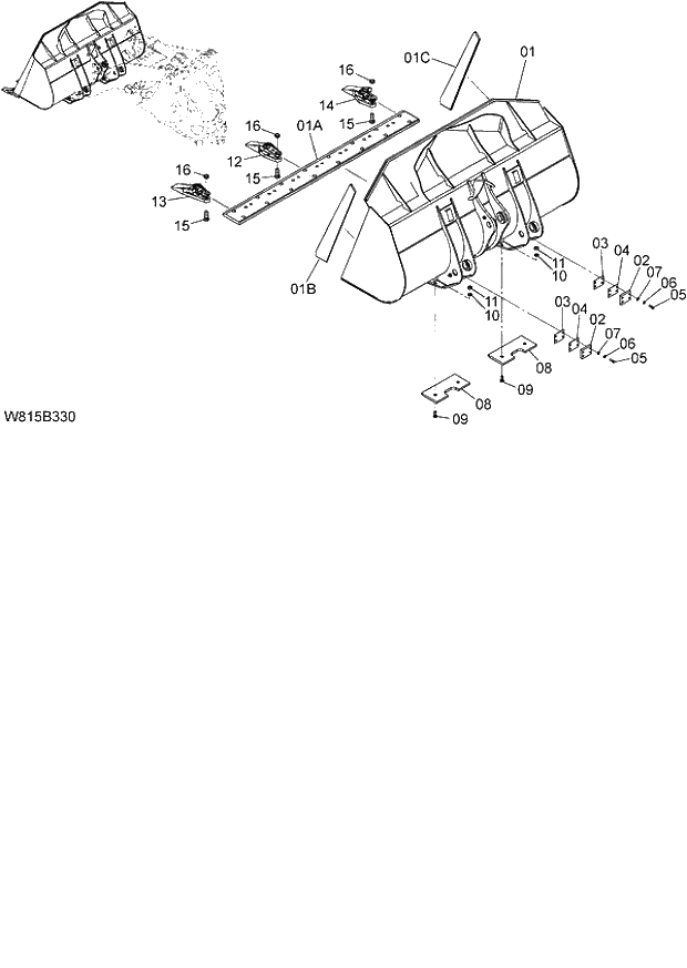 Схема запчастей Hitachi ZW180 - 222 GENERAL PURPOSE BUCKET (WITH BOLT-ON TOOTH) 2.9m3 (6CF,HCF,HEF) (B3290) (005101-). 07 LOADER ATTACHMENT