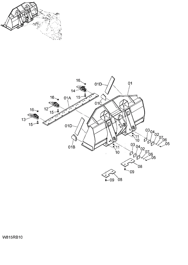 Схема запчастей Hitachi ZW180 - 224 ROCK BUCKET (WITH BOLT-ON TOOTH) 2.2m3 (6CF,HCF,HEF) (RB3220) (005101-). 07 LOADER ATTACHMENT