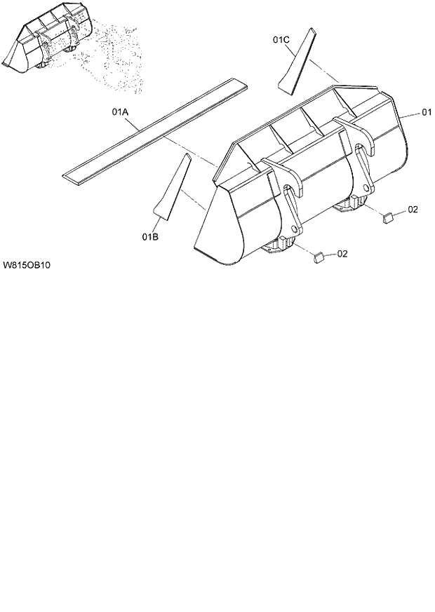 Схема запчастей Hitachi ZW180 - 226 GENERAL PURPOSE BUCKET (COUPLER TYPE) 2.3m3 (6CF,HCF,HEF) (OB1230) (005101-). 07 LOADER ATTACHMENT