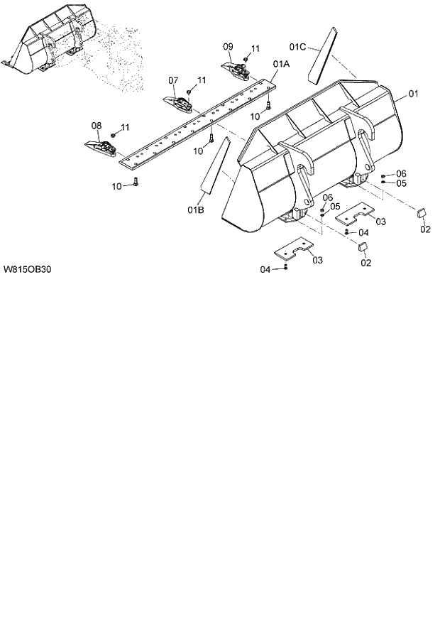 Схема запчастей Hitachi ZW180 - 228 GENERAL PURPOSE BUCKET (COUPLER TYPE) (WITH BOLT-ON TOOTH) 2.3m3 (6CF,HCF,HEF) (OB3230) (005101-). 07 LOADER ATTACHMENT