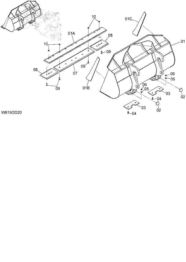 Схема запчастей Hitachi ZW180 - 230 GENERAL PURPOSE BUCKET (COUPLER TYPE) (WITH BOLT-ON CUTTING EDGE) 2.8m3 (6CF,HCF,HEF) (ODB280) (005101-). 07 LOADER ATTACHMENT