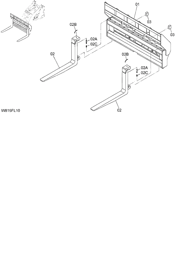 Схема запчастей Hitachi ZW180 - 231 FORK (PIN ON TYPE) (6CF,H3F,HCF,HEF) (FLZ046) (000101-004999, 005101-). 07 LOADER ATTACHMENT