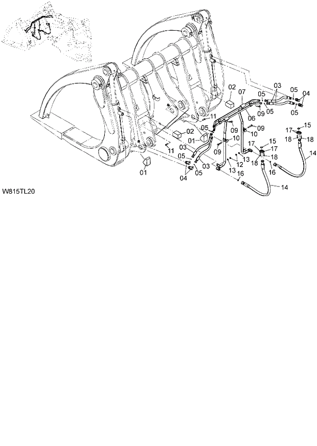 Схема запчастей Hitachi ZW180 - 235 LOG GRAPPLE PIPING (6CF,H3F,HCF,HEF) (TLZ061) (000101-004999, 005101-). 07 LOADER ATTACHMENT