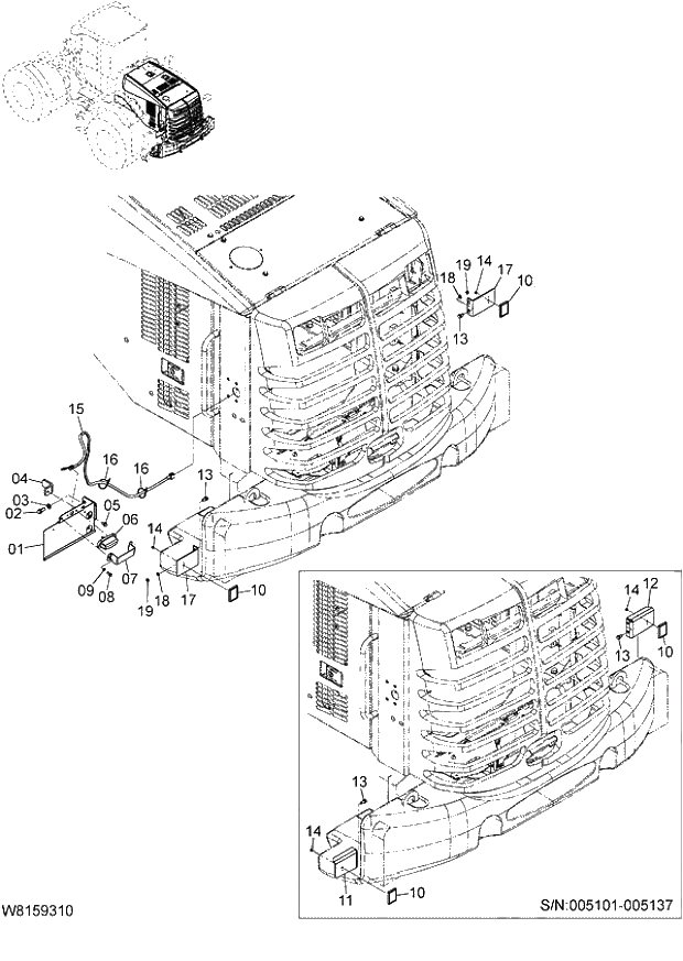 Схема запчастей Hitachi ZW180 - 240 ROAD HOMOLOGATION (JAPAN) (6CF,HCF) (RRE001) (005101-007999). 07 LOADER ATTACHMENT