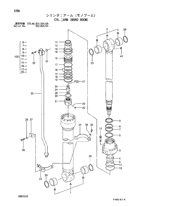 Схема запчастей Hitachi ZX280LCN - 129 CYL.ARM (MONO BOOM). CYLINDER