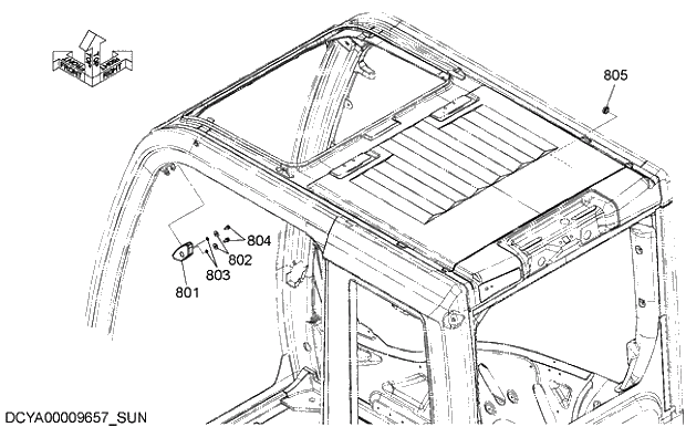 Схема запчастей Hitachi ZX470-5G - 010 SUNVISOR PARTS 10 CAB