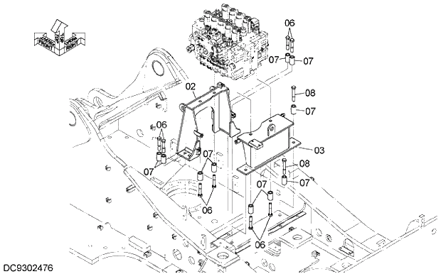 Схема запчастей Hitachi ZX470R-5G - 007 CONTROL VALVE SUPPORT 04 HYDRAULIC SYSTEM