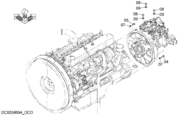 Схема запчастей Hitachi ZX200LC-5G - 002 PUMP DEVICE SUPPORT 03 HYDRAULIC SYSTEM