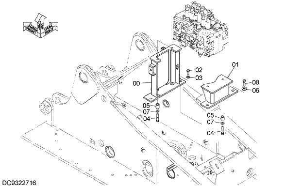 Схема запчастей Hitachi ZX210K-5G - 004 CONTROL VALVE SUPPORT 03 HYDRAULIC SYSTEM