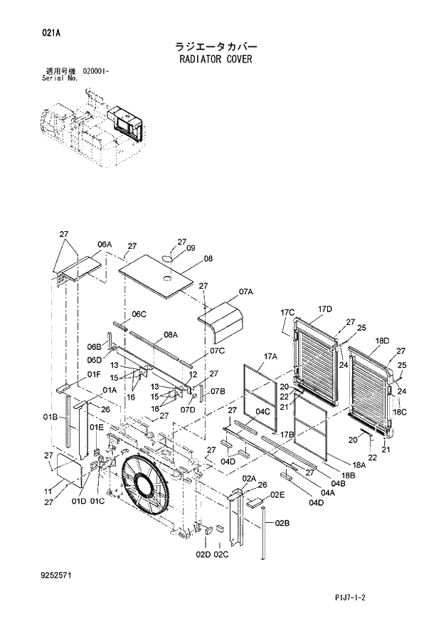 Схема запчастей Hitachi ZX670LCH-3 - 021 RADIATOR COVER (020001 -). 01 UPPERSTRUCTURE