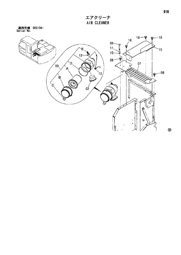 Схема запчастей Hitachi ZX110-E - 018_AIR CLEANER (D02_04 -). 01 UPPERSTRUCTURE