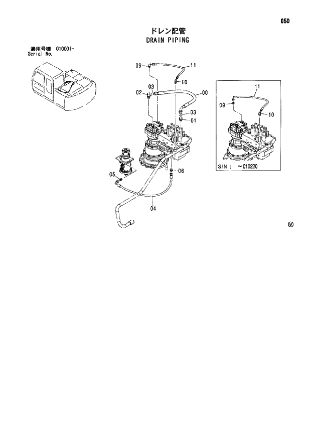 Схема запчастей Hitachi ZX110M - 050_DRAIN PIPING (010001 -). 01 UPPERSTRUCTURE