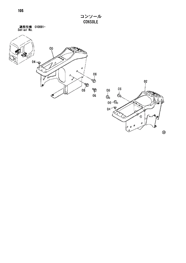 Схема запчастей Hitachi ZX110M - 105_CONSOLE (010001 -). 01 UPPERSTRUCTURE