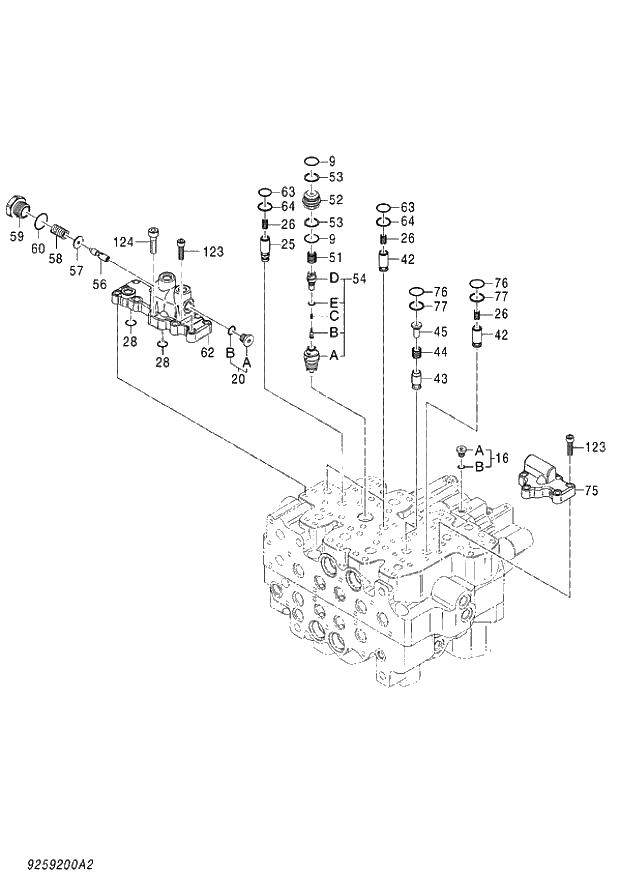 Схема запчастей Hitachi ZX140W-3 - 363 VALVE CONTROL (2-8) ( CEB CED 002001-,005001- CEA 020001-,050001-). 03 VALVE