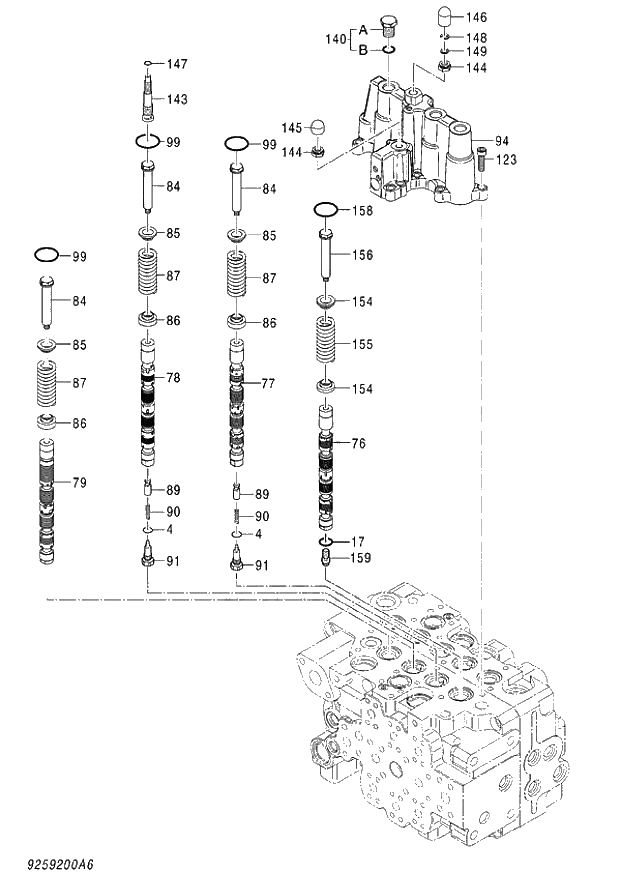 Схема запчастей Hitachi ZX140W-3 - 367 VALVE CONTROL (6-8) ( CEB CED 002001-,005001- CEA 020001-,050001-). 03 VALVE