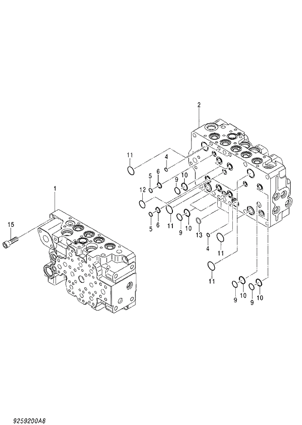 Схема запчастей Hitachi ZX140W-3 - 369 VALVE CONTROL (8-8) ( CEB CED 002001-,005001- CEA 020001-,050001-). 03 VALVE