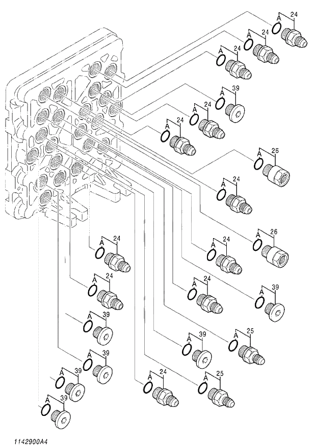 Схема запчастей Hitachi ZX140W-3 - 389 VALVE SHUTTLE (4-5) ( CEB CED 002001-002700, CEA 020001-020818). 03 VALVE