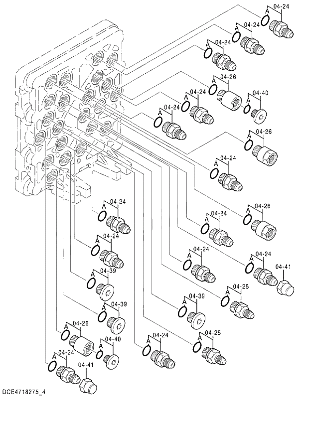 Схема запчастей Hitachi ZX140W-3 - 394 VALVE SHUTTLE (4-5) ( CEB CED 002701-,005001- CEA 020819-,050001-). 03 VALVE