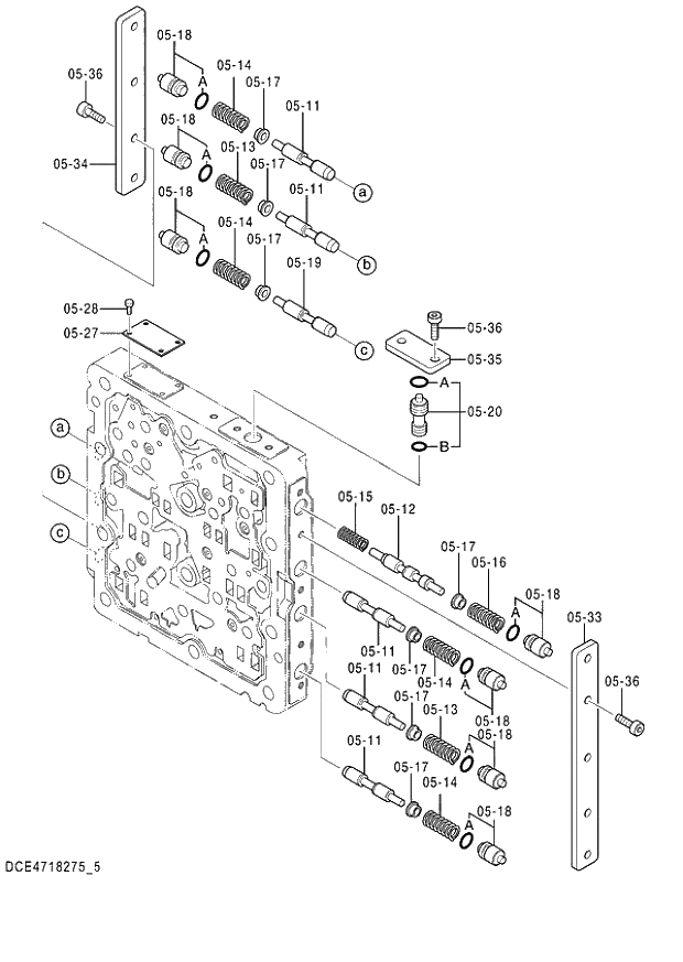 Схема запчастей Hitachi ZX140W-3 - 395 VALVE SHUTTLE (5-5) ( CEB CED 002701-,005001- CEA 020819-,050001-). 03 VALVE