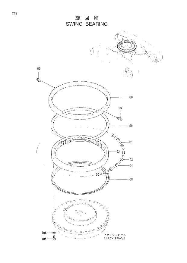 Схема запчастей Hitachi EX300LCH-3 - 209 SWING BEARING (007001 -). 02 UNDERCARRIAGE