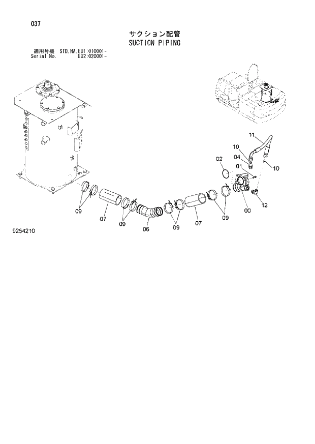 Схема запчастей Hitachi ZX160LC-3 - 037_SUCTION PIPING (EU1 010001 -; EU2 020001 -; NA - NA; STD - STD). 01 UPPERSTRUCTURE