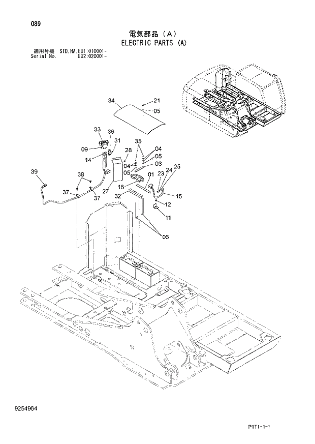 Схема запчастей Hitachi ZX160LC-3 - 089_ELECTRIC PARTS (A) (EU1 010001 -; EU2 020001 -; NA - NA; STD - STD). 01 UPPERSTRUCTURE