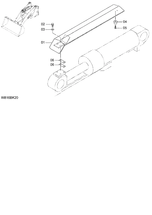 Схема запчастей Hitachi ZW220 - 225_CYLINDER GUARD(BKG) (000101-004999, 005101-). 07 LOADER ATTACHMENT