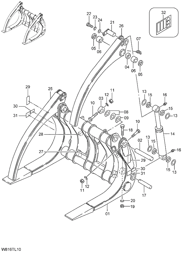 Схема запчастей Hitachi ZW220 - 243_LOG GRAPPLE(TLZ070) (000101-004999, 005101-). 07 LOADER ATTACHMENT