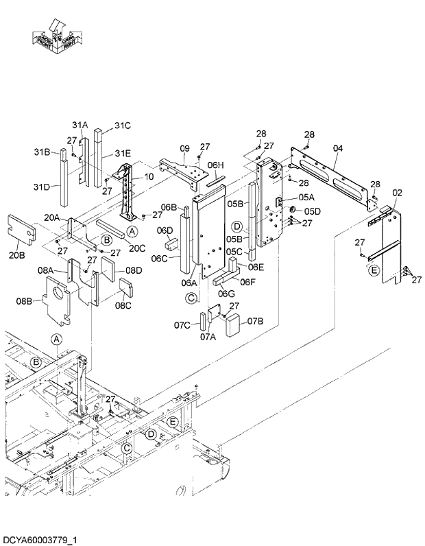 Схема запчастей Hitachi ZX470R-5G - 007 COVER (2-1) 01 FRAME,COVER