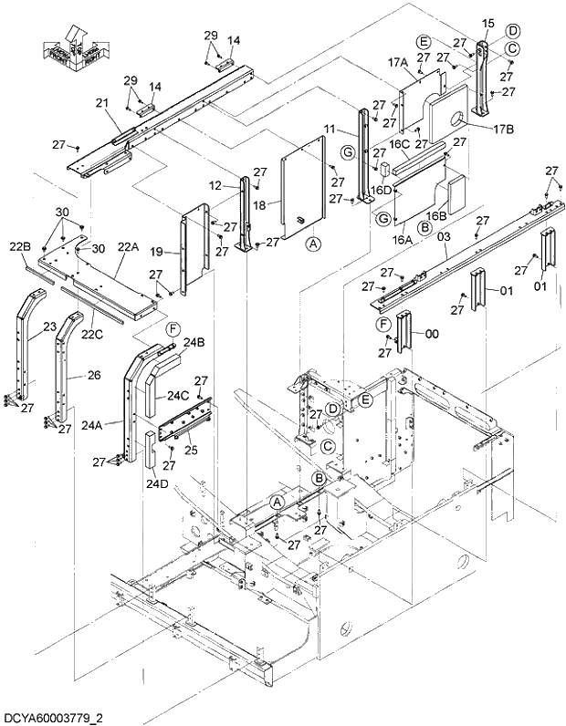 Схема запчастей Hitachi ZX470-5G - 008 COVER (2-2) 01 FRAME,COVER