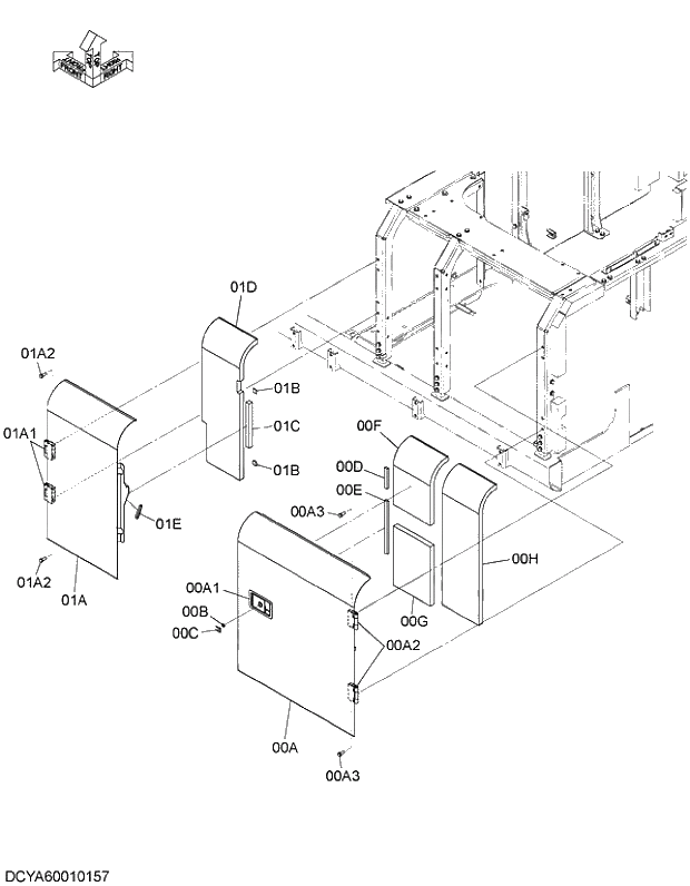 Схема запчастей Hitachi ZX470H-5G - 013 DOOR (FRONT VIEW OF PUMP) 01 FRAME,COVER