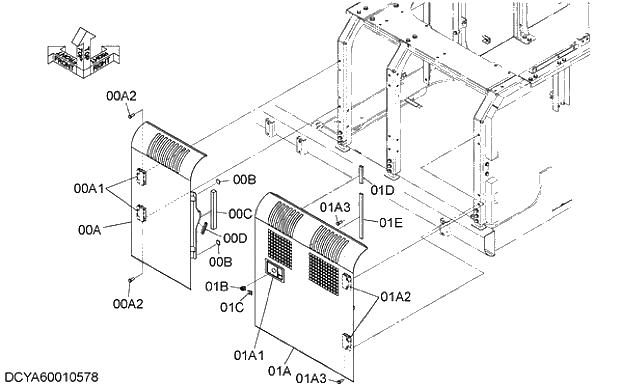 Схема запчастей Hitachi ZX470LCR-5G - 014 DOOR (FRONT VIEW OF PUMP)(TROPICAL) 01 FRAME,COVER