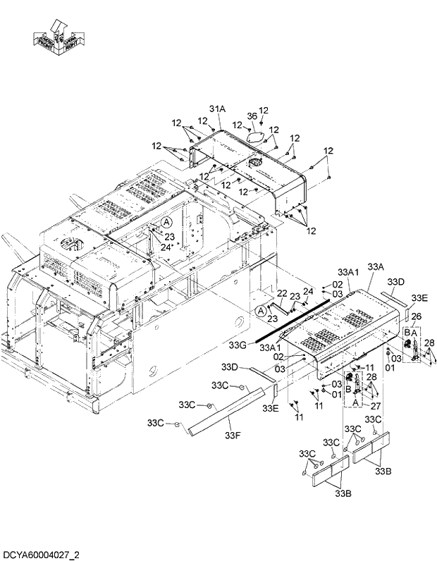 Схема запчастей Hitachi ZX470H-5G - 016 ENGINE COVER (2) 01 FRAME,COVER