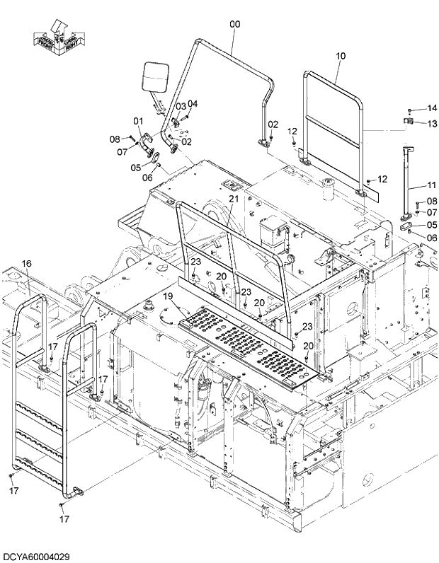 Схема запчастей Hitachi ZX470-5G - 021 HANDRAIL 01 FRAME,COVER