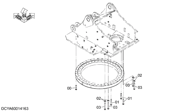 Схема запчастей Hitachi ZX470LCR-5G - 024 SWING BEARING PARTS (UPPERSTRUCTURE) 01 FRAME,COVER